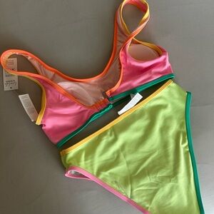 Cupshe Pink and Orange Bikini Vibrant Color-Block Design